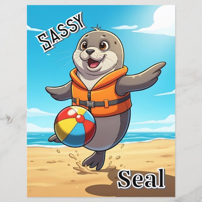 Sassy Seal | Cute Tecknad Barn Nursery Art (Framsida)