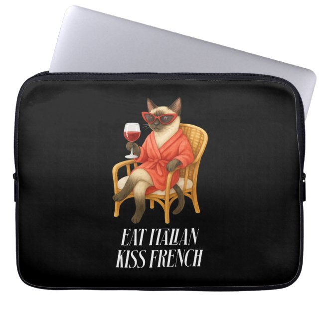 Sassy Siamese Katt dricker Kaffe Laptop Fodral (Framsidan)