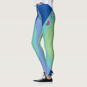 Sassy Smart Script Geometrisk Blå Grön Leggings