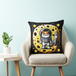 Sassy Space-katt - Astronaut på en ost-Måne-kust Kudde