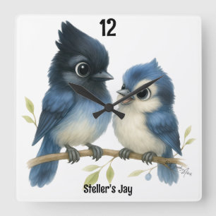 Sassy Steller's Jay Fyrkantig Klocka