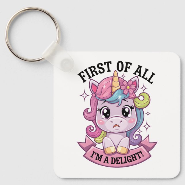 Sassy sulky unicorn nyckelring (Framsida)