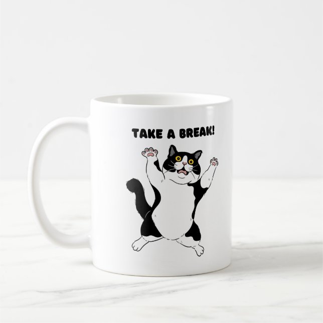 Sassy svart katt kaffemugg – Påminnelse att ta en  (Vänster)