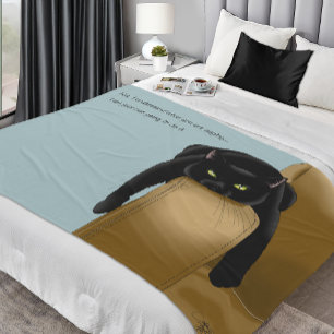Sassy svart katt Roligt trött humor Blå Fleecefilt