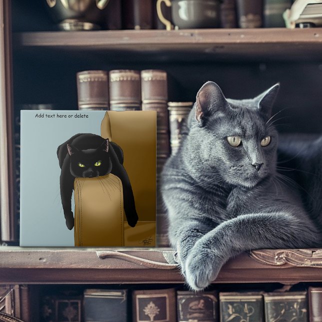 Sassy svart katt Roligt trött humor Blå Kakelplatta (Skapare uppladdad)