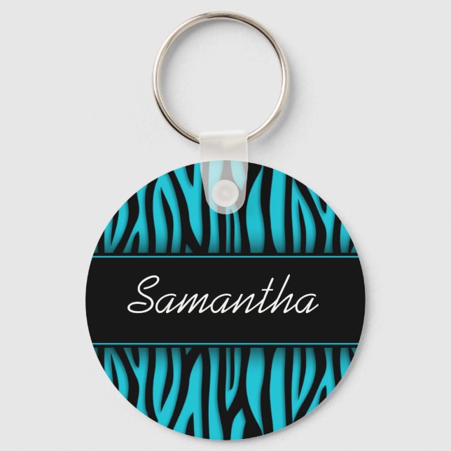 Sassy Teal Blue Zebra Personlig Nyckelring (Framsida)