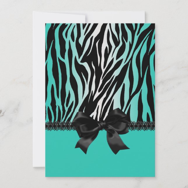 Sassy Turquoise Zebra Inbjudan till Bow (Framsida)