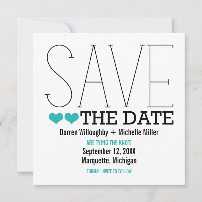 Sassy Typography Save the Date Inbjudan, Aqua Spara Datumet (Framsida)