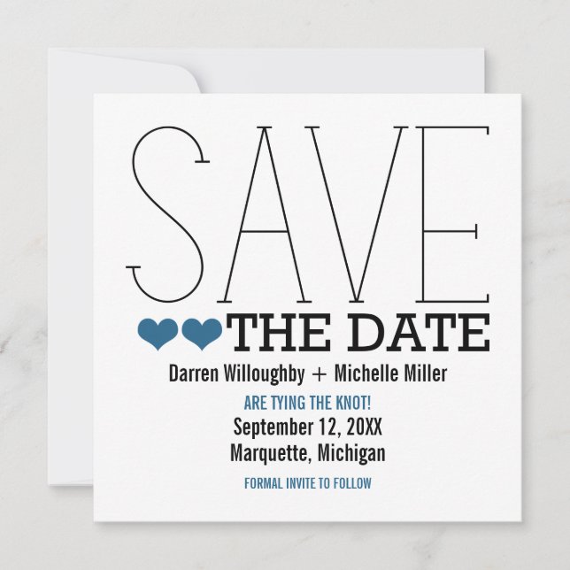 Sassy Typography Save the Date Inbjudan, Blue Spara Datumet (Framsida)
