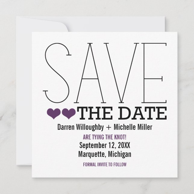 Sassy Typography Save the Date Inbjudan, Lila Spara Datumet (Framsida)