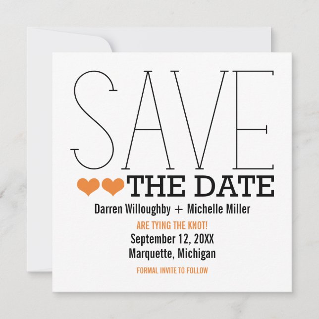 Sassy Typography Save the Date Inbjudan, Orange Spara Datumet (Framsida)