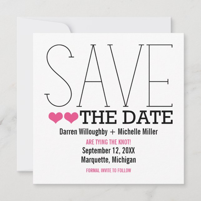 Sassy Typography Save the Date Inbjudan, Rosa Spara Datumet (Framsida)