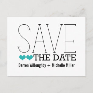 Sassy Typography Save the Date Postcard, Aqua Meddelande Vykort