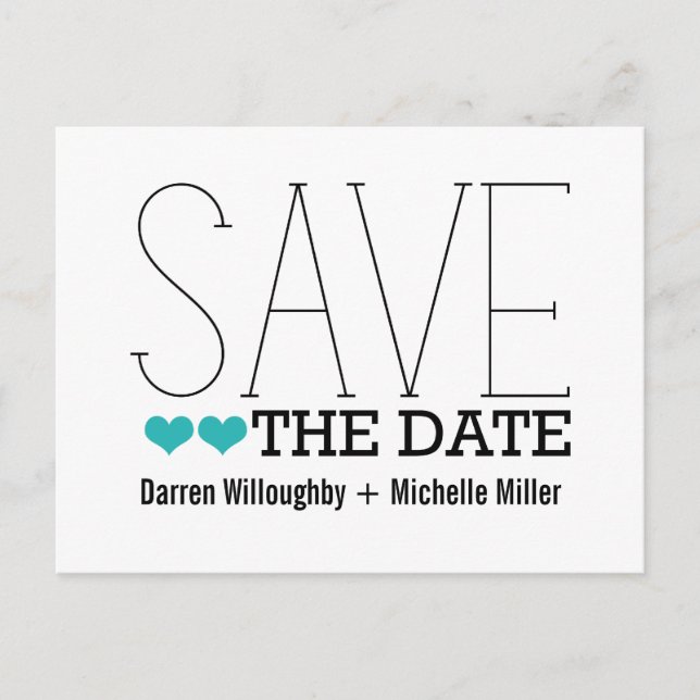 Sassy Typography Save the Date Postcard, Aqua Meddelande Vykort (Framsida)