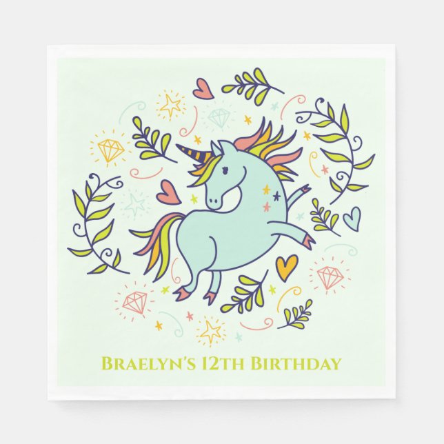 Sassy Unicorn Magic Birthday Pappersservett (Framsidan)