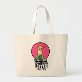 Sassy Valp med Sneakers Tote - "Y'all Gon' Lyssna" Jumbo Tygkasse