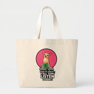 Sassy Valp med Sneakers Tote - "Y'all Gon' Lyssna" Jumbo Tygkasse