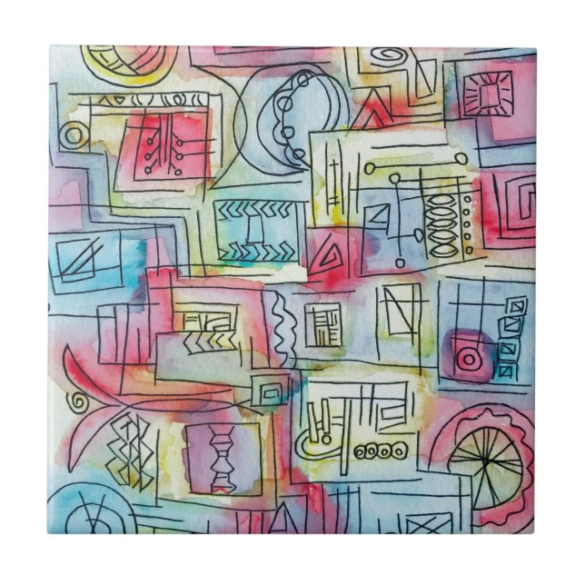 Sassy-Whimsical Modern Geometric Watercolor Kakelplatta (Framsidan)