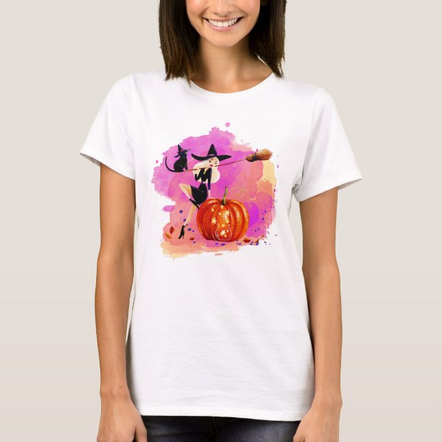 Sassy Witch med Kat Womans T Shirt (Framsida)