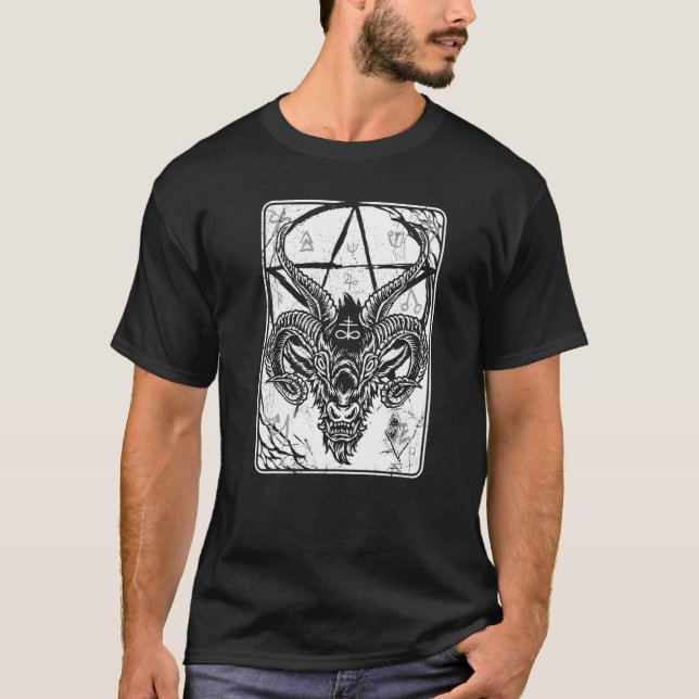 Satan 666 Baphomet Antikrist Lucifer Ockult Getter T Shirt (Framsida)
