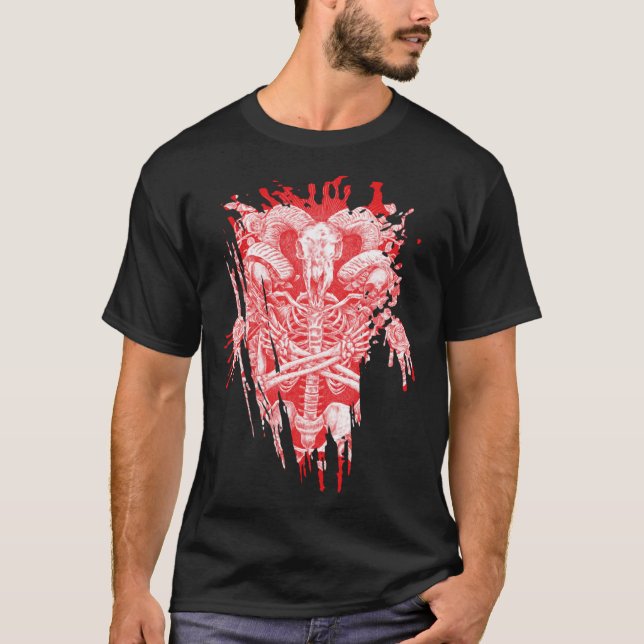 Satan All Hail Goat Satanic Baphomet T Shirt (Framsida)