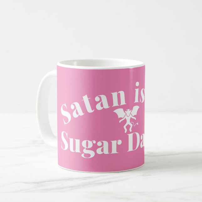 SATAN ÄR MIN SOCKERDADDY - SARCASTIC PUN COFFEE MU KAFFEMUGG (Framsida vänster)