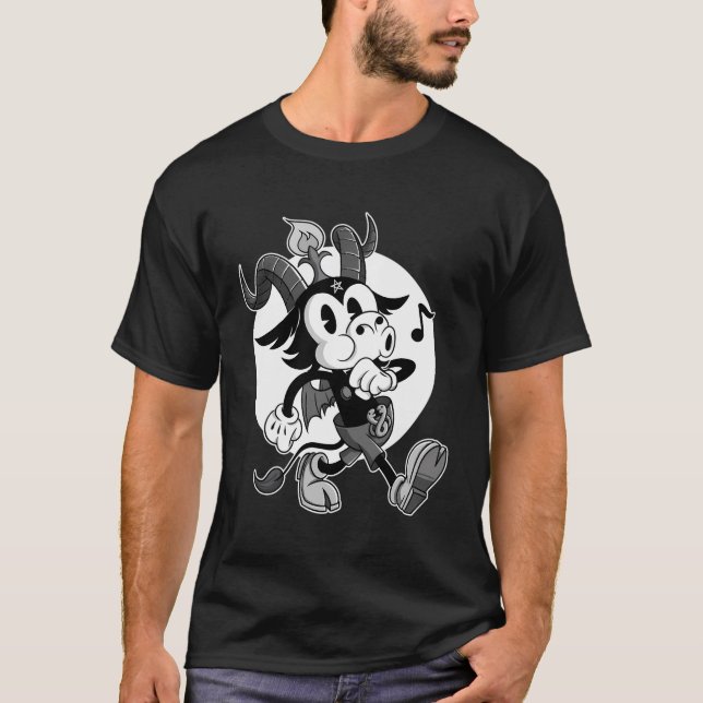 Satan Baphomet Goat Retro Carto T Shirt (Framsida)