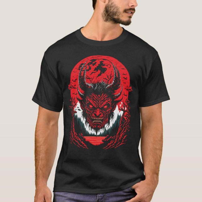 Satan Evil Ansikte | Demon Head Graphics Design T Shirt (Framsida)