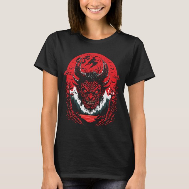 Satan Evil Ansikte | Demon Head Graphics Design T Shirt (Framsida)