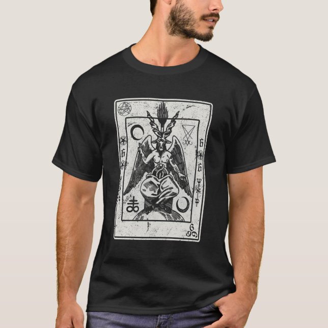 Satan Goat Head Djävulen Tarot Card för baphomet O T Shirt (Framsida)