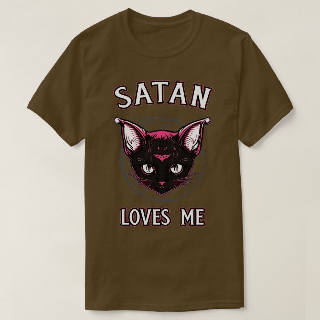 Satan Kärlek Me Funny Satanic Kattunge Goth T Shirt (Design framsida)