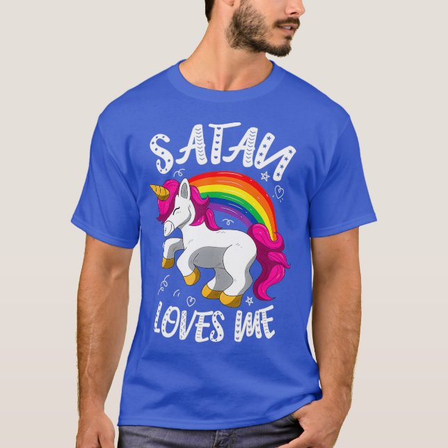 Satan Kärlek Me Ljuny Unicorn Rainbow Goth T Shirt (Framsida)