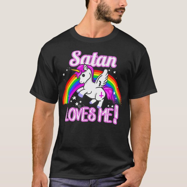 Satan Kärlek Me Unicorn Religion Non Believer T Shirt (Framsida)