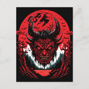Satan Ond Ansikte Djävulshuvud Grafisk Design Vykort