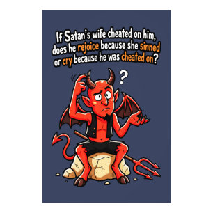 Satan Otrogen Hustru Synd Rolig Djävul Meme Fototryck
