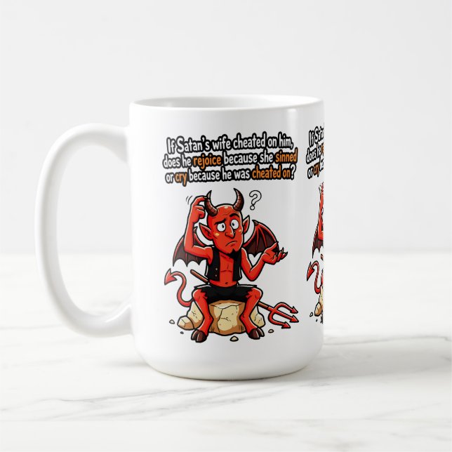 Satan Otrogen Hustru Synd Rolig Djävul Meme Kaffemugg (Vänster)