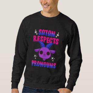 Satan Respects Pronouns Bisexual Pentagram Lång Ärmad Tröja