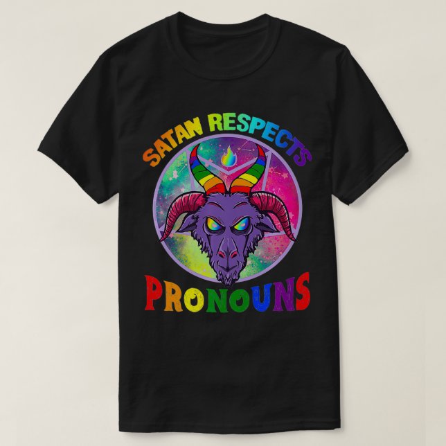 Satan Respects Pronouns LGBT Premium  T Shirt (Design framsida)