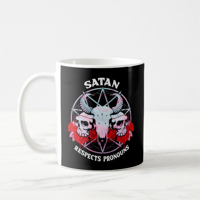 Satan Respects Pronouns Transgender Pentagram Tran Kaffemugg (Vänster)