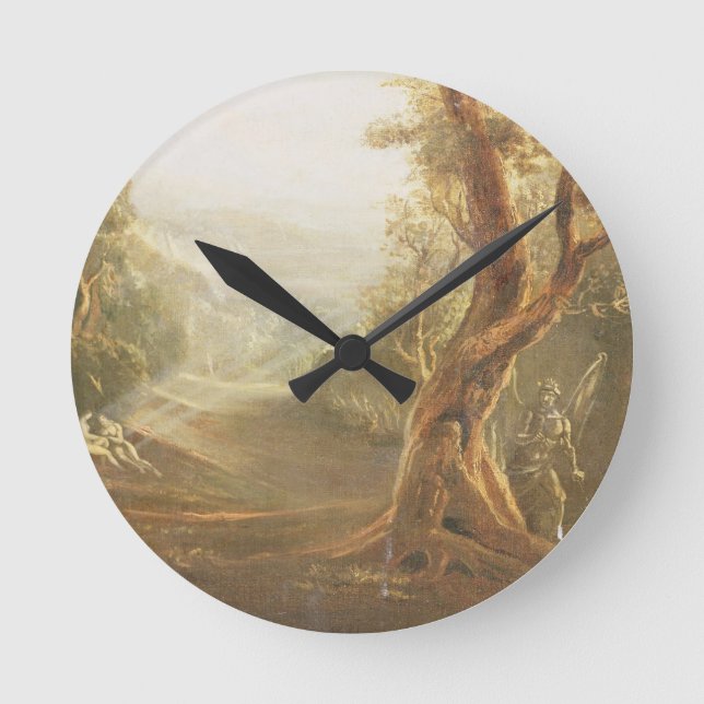 Satan som beskådar Adam och kväll i paradis, från Rund Klocka (Framsida)