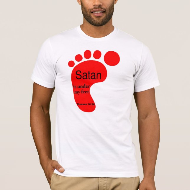 Satan under min fot "röd fot ", tee shirt (Framsida)