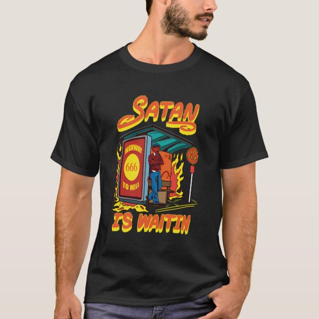 Satan väntar på Buss-Stop-funny Lucifer Gif T Shirt (Framsida)