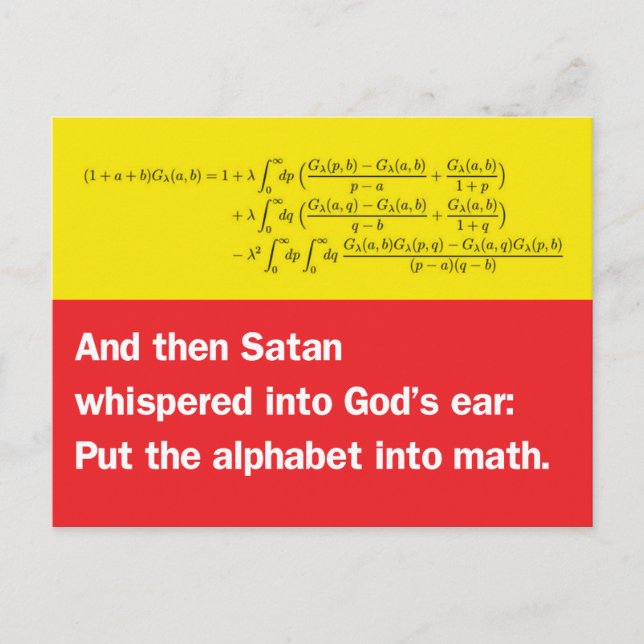 Satan Whispered: Lägg Alphabet i Math Vykort (Framsida)