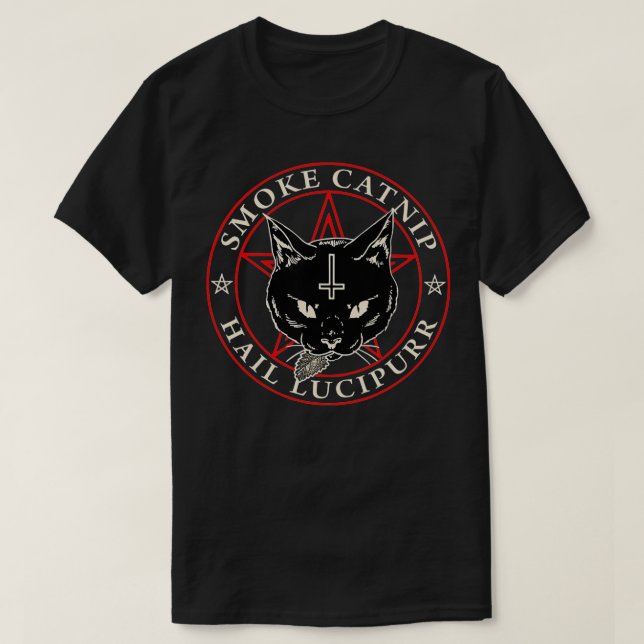 Satanic Black Cat Hail Satan Smoke Catnip Hail Luc T Shirt (Design framsida)