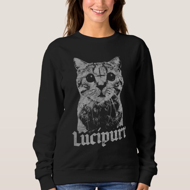 Satanic Cat Occult Lucipurr Antichrist Baphomet 66 T Shirt (Framsida)