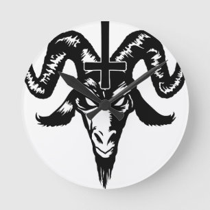 Satanic gethuvud med kor (svarten) rund klocka