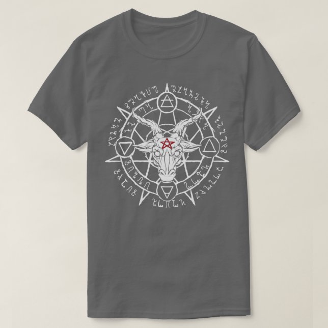 Satanic Goat Head Baphomet Djävulen Worshipper T Shirt (Design framsida)