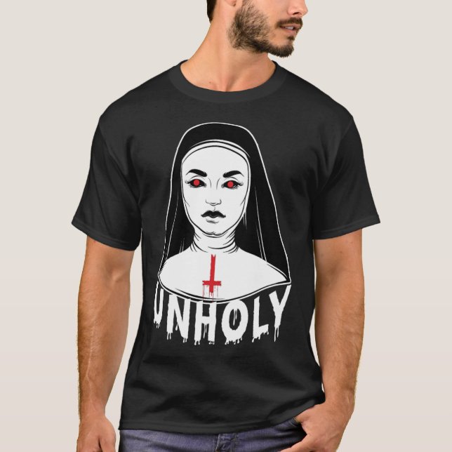 Satanic Nun Unholy Gothic Evil Lucifer Occult Witc T Shirt (Framsida)