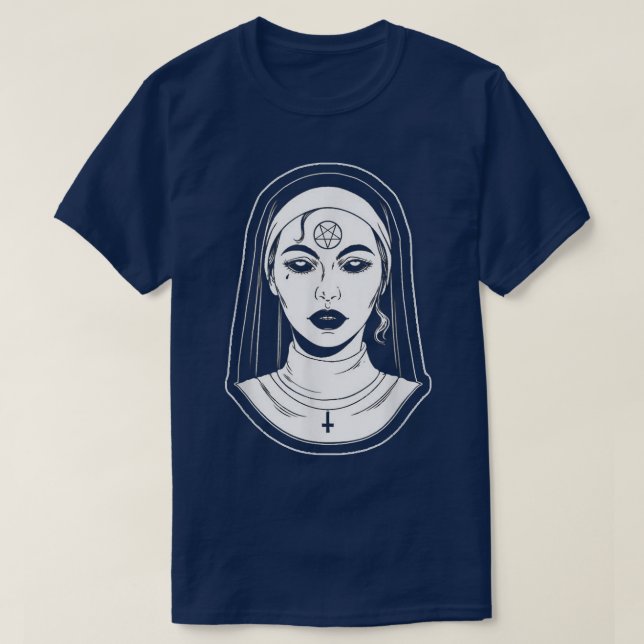 Satanic Nun Unholy Gothic Evil Lucifer Occult Witc T Shirt (Design framsida)