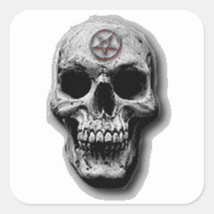 Satanic ond skalledesign fyrkantigt klistermärke